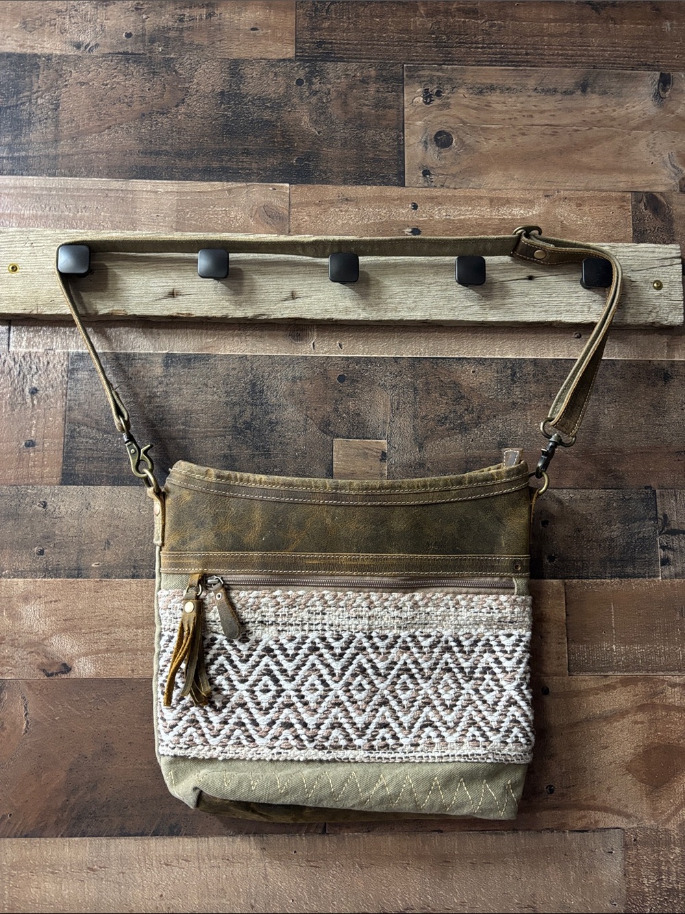 Myra Bag Olive and Cream Woven Crossbody Shoulder Bag